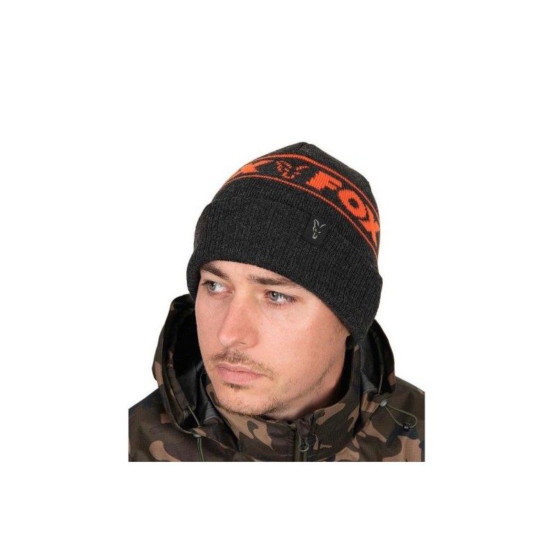 Caciula Fox Collection Beanie Hat, Black and Orange