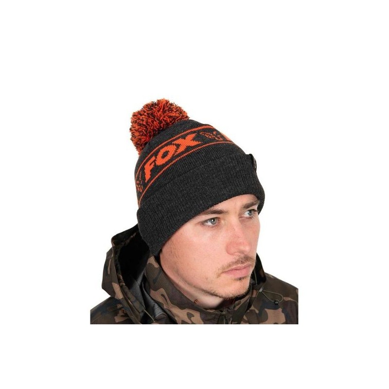 Caciula Fox Collection Bobble Hat Black and Orange