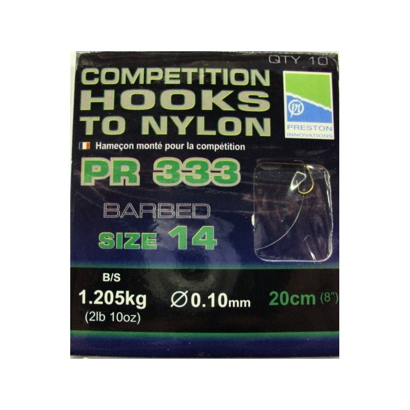 Preston Competition Hooks 333 To Nylon 20cm